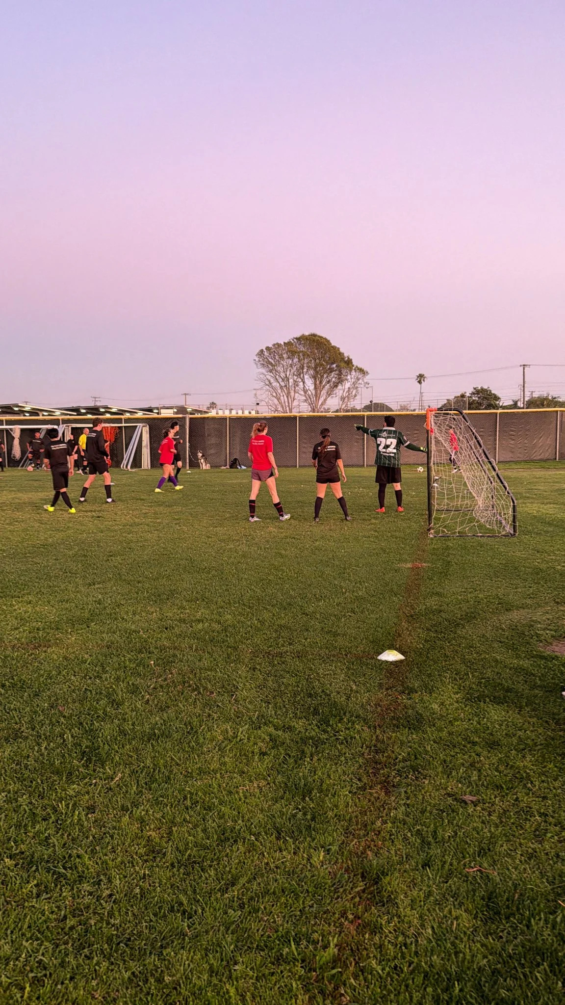 Revent Sports adult coed soccer at dusk in Costa Mesa